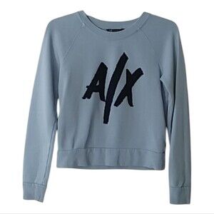 Armani Exchange Sweatshirt Women's French Terry Cotton Crew Neck Blue size XXS